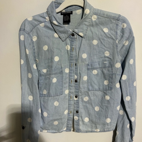 CHAMBRAY Small POLKA DOT CROPPED SHIRT - Picture 5 of 14